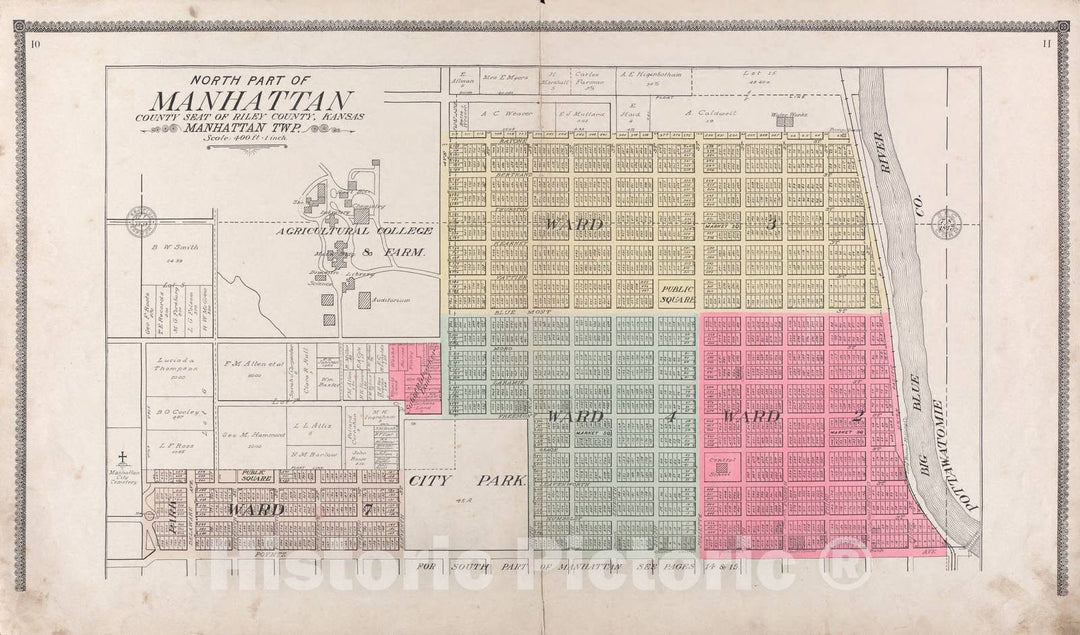 Historic 1909 Map - Standard Atlas of Riley County, Kansas - North Part of Manhattan