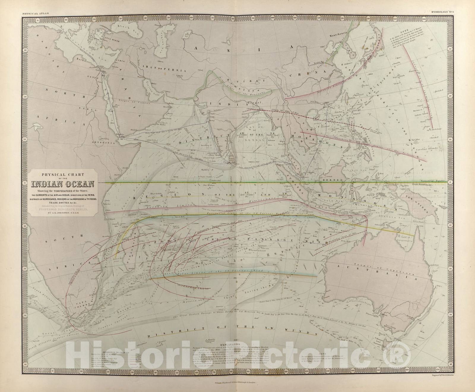 Historic 1848 Map - The Physical Atlas : a Series of maps & Notes Illustrating The Geographical Distribution of Natural Phenomena - Hyetographic (Rain) Map of The World