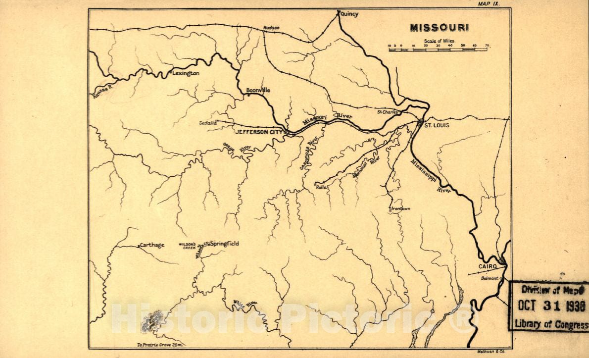 Historic 1905 Map - Maps, Wood's Civil War in The United States. - Missouri (Map 9)