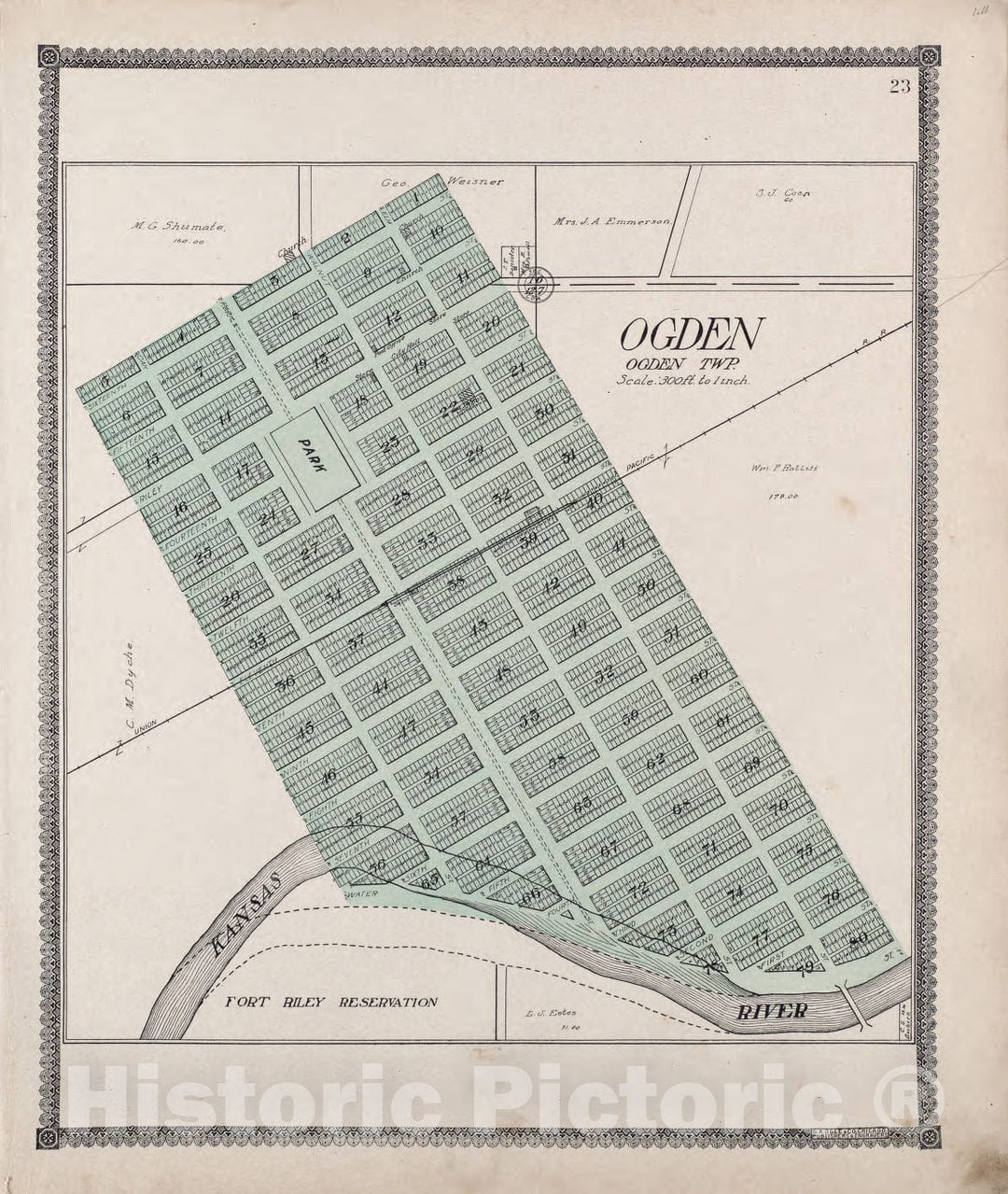 Historic 1909 Map - Standard Atlas of Riley County, Kansas : Including a plat Book of The Villages, Cities and townships of The County, map of The State - Randolph - Cleburne