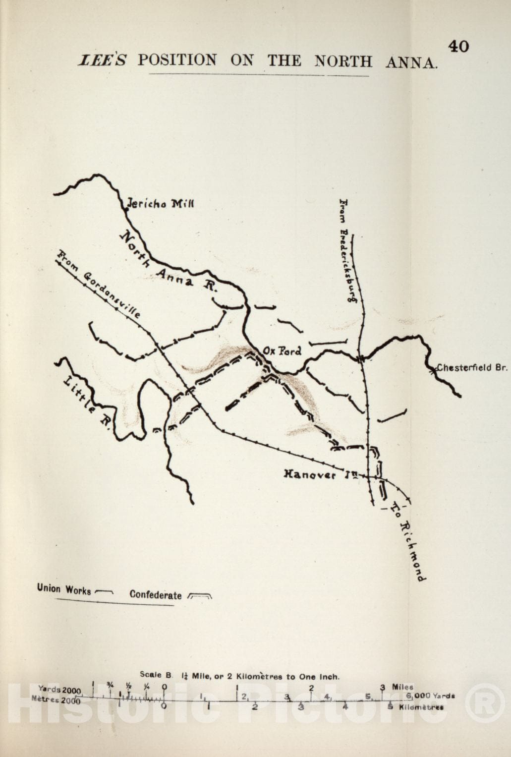 Historic 1910 Map - The American Civil War-maps. - Lee's Position on The North Anna 2