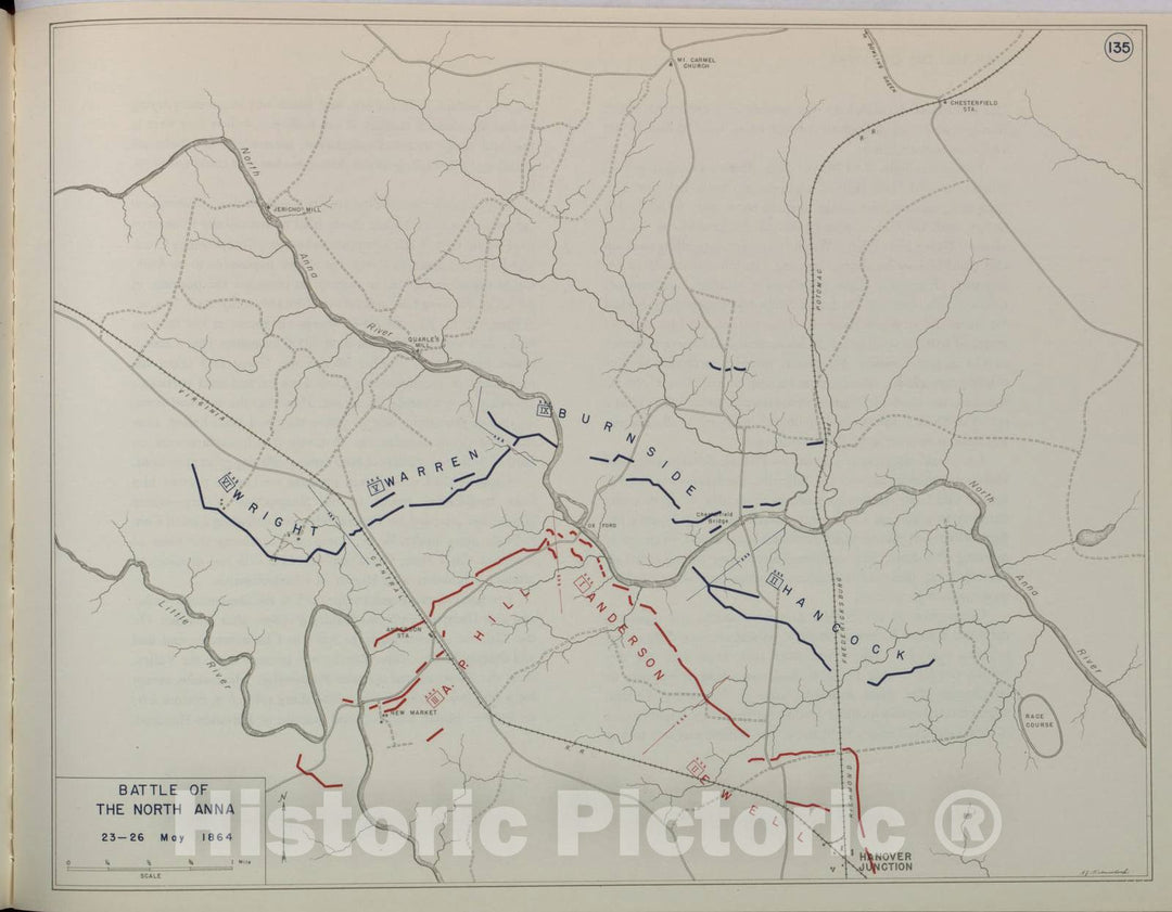 Historic 1959 Map - The West Point Atlas of American Wars - Battle of The North Anna, May 1864