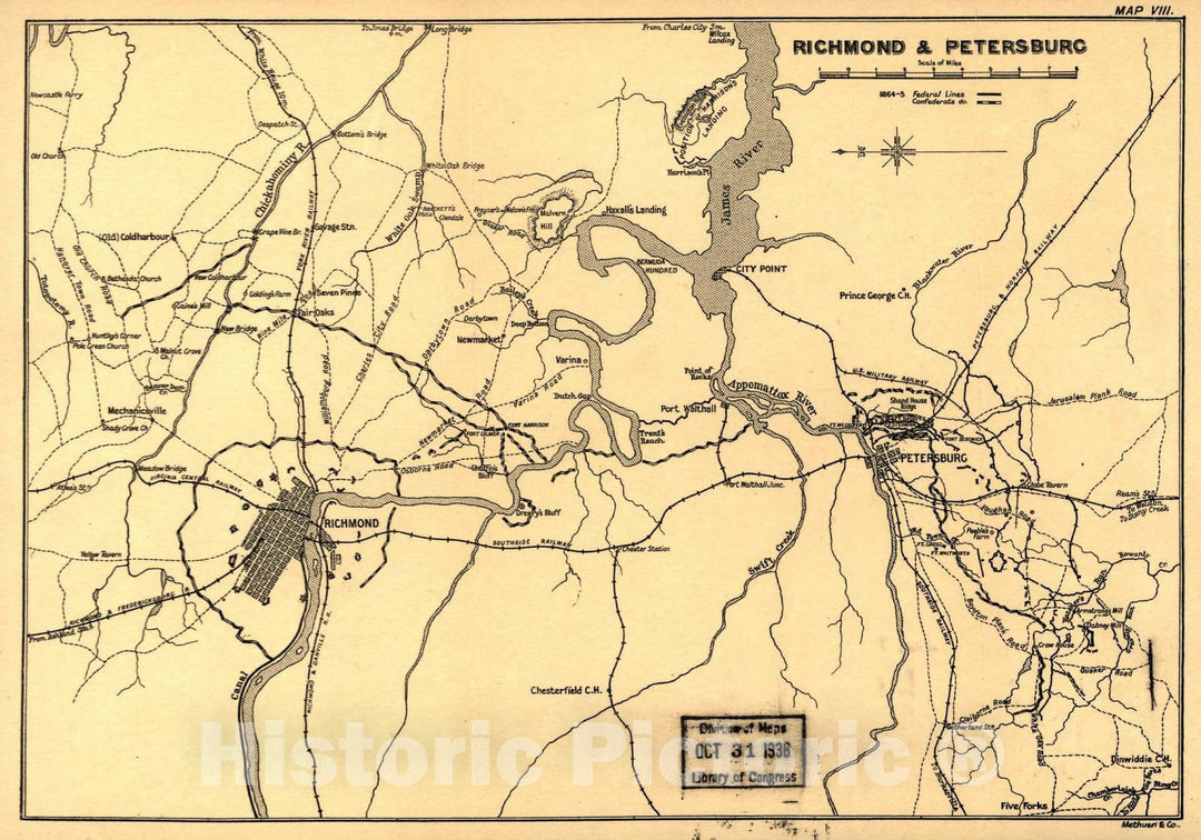 Historic 1905 Map - Maps, Wood's Civil War in The United States. - Southern Virginia (Map 7)