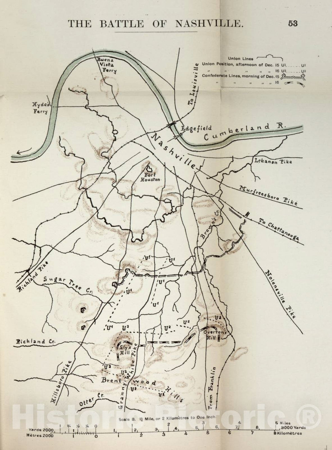 Historic 1910 Map - The American Civil War-maps. - Battle of Nashville 1