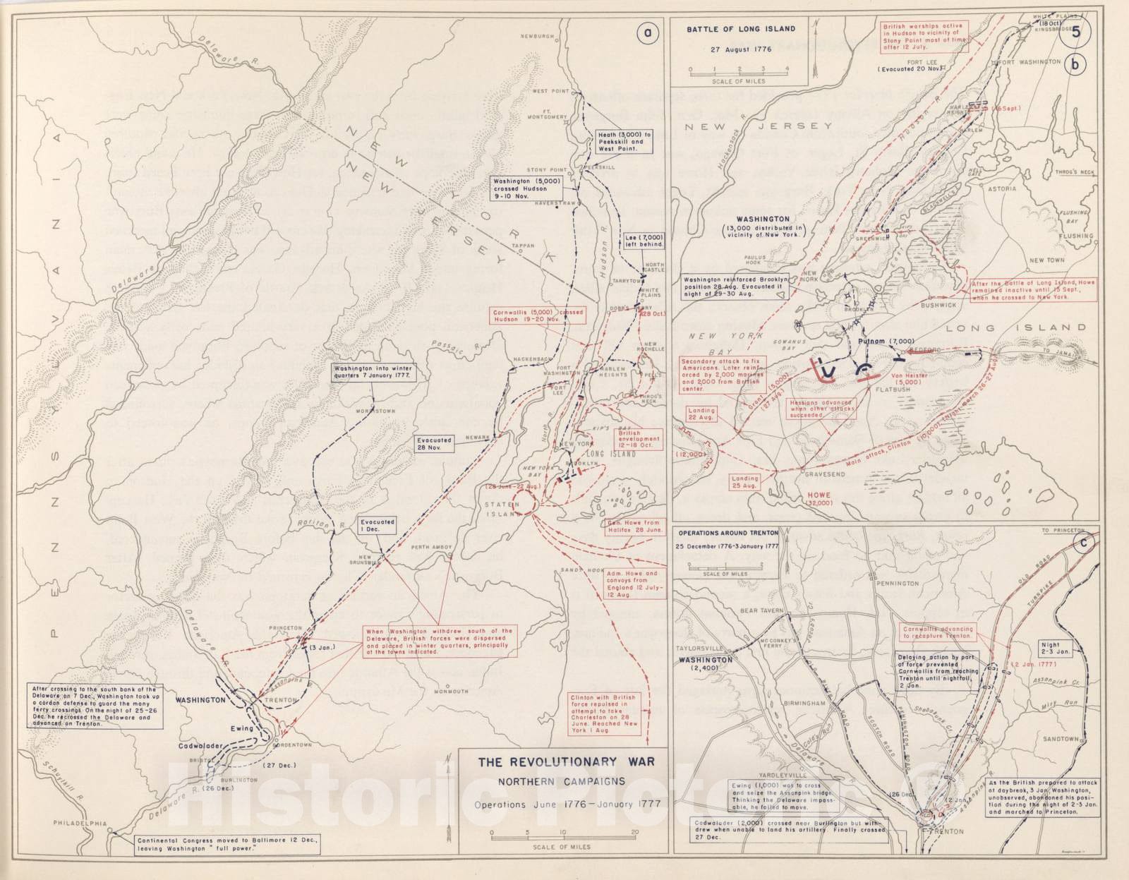 Historic 1959 Map - The West Point Atlas of American Wars - Revolutionary War - Pennsylvania and New Jersey