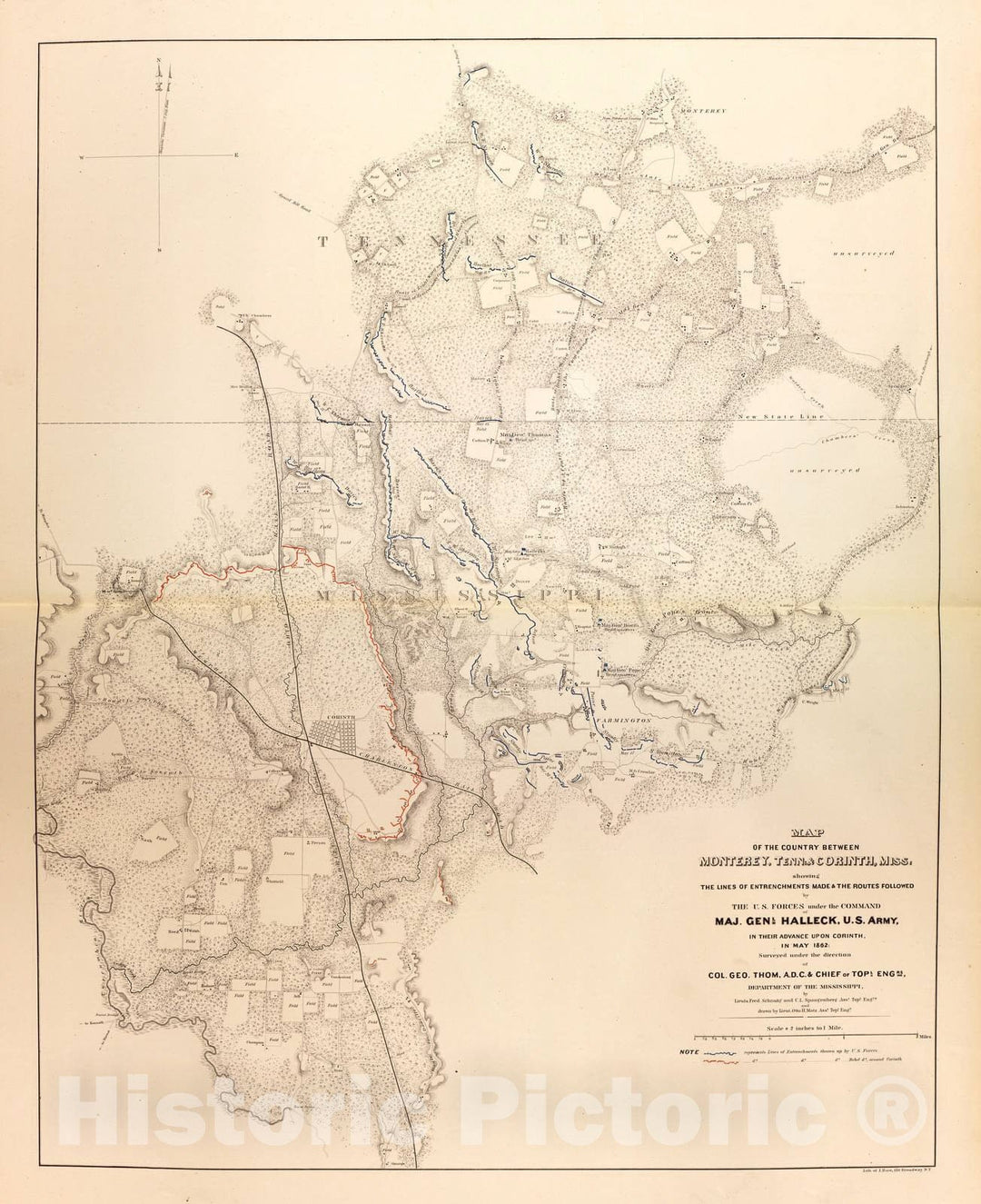 Historic 1879 Map - Military maps. - Map of The Country Between Monterey, Tenn. and Corinth, Miss, 1862