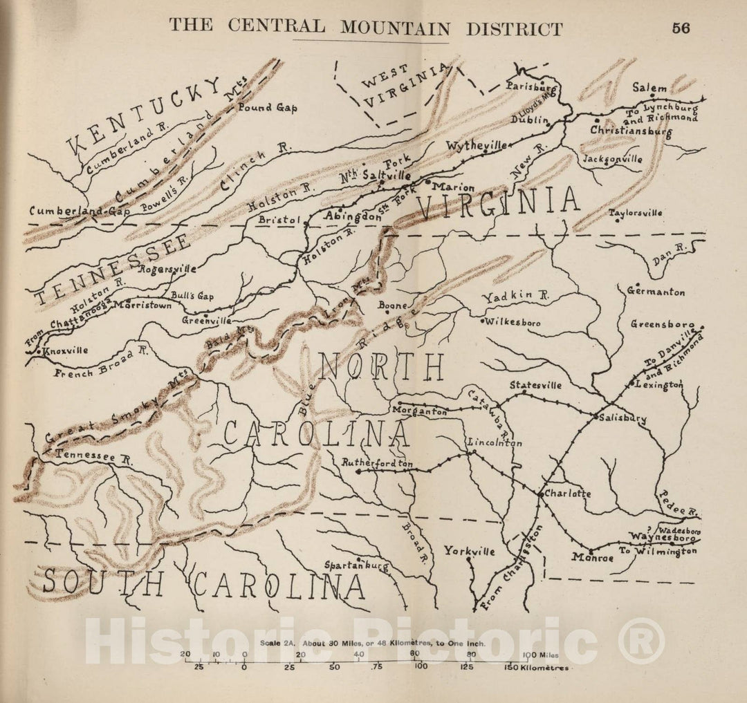 Historic 1910 Map - The American Civil War-maps. - Central Mountain District 1