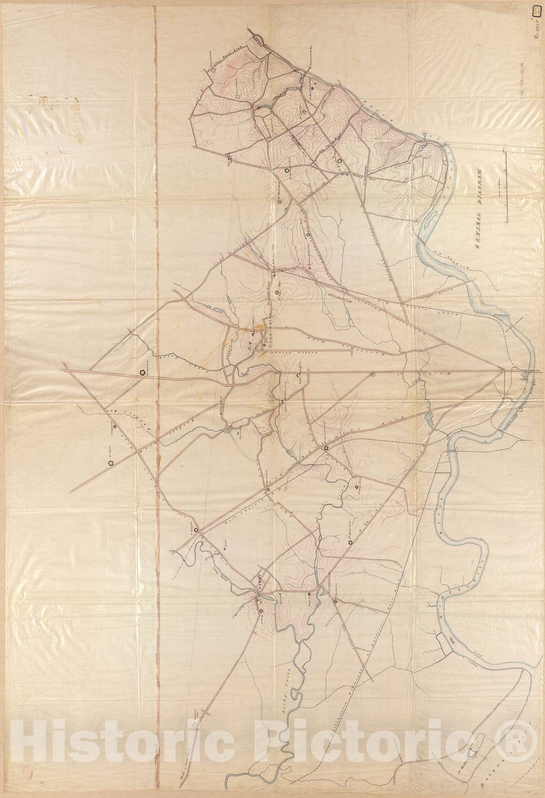 Historic 1863 Map - General Diagram - Lines of defenses in Philadelphia west of The Schuykill River - Sheet 2