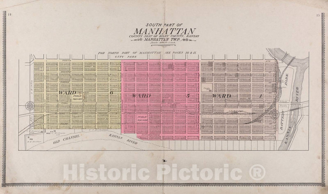 Historic 1909 Map - Standard Atlas of Riley County, Kansas - South Part of Manhattan