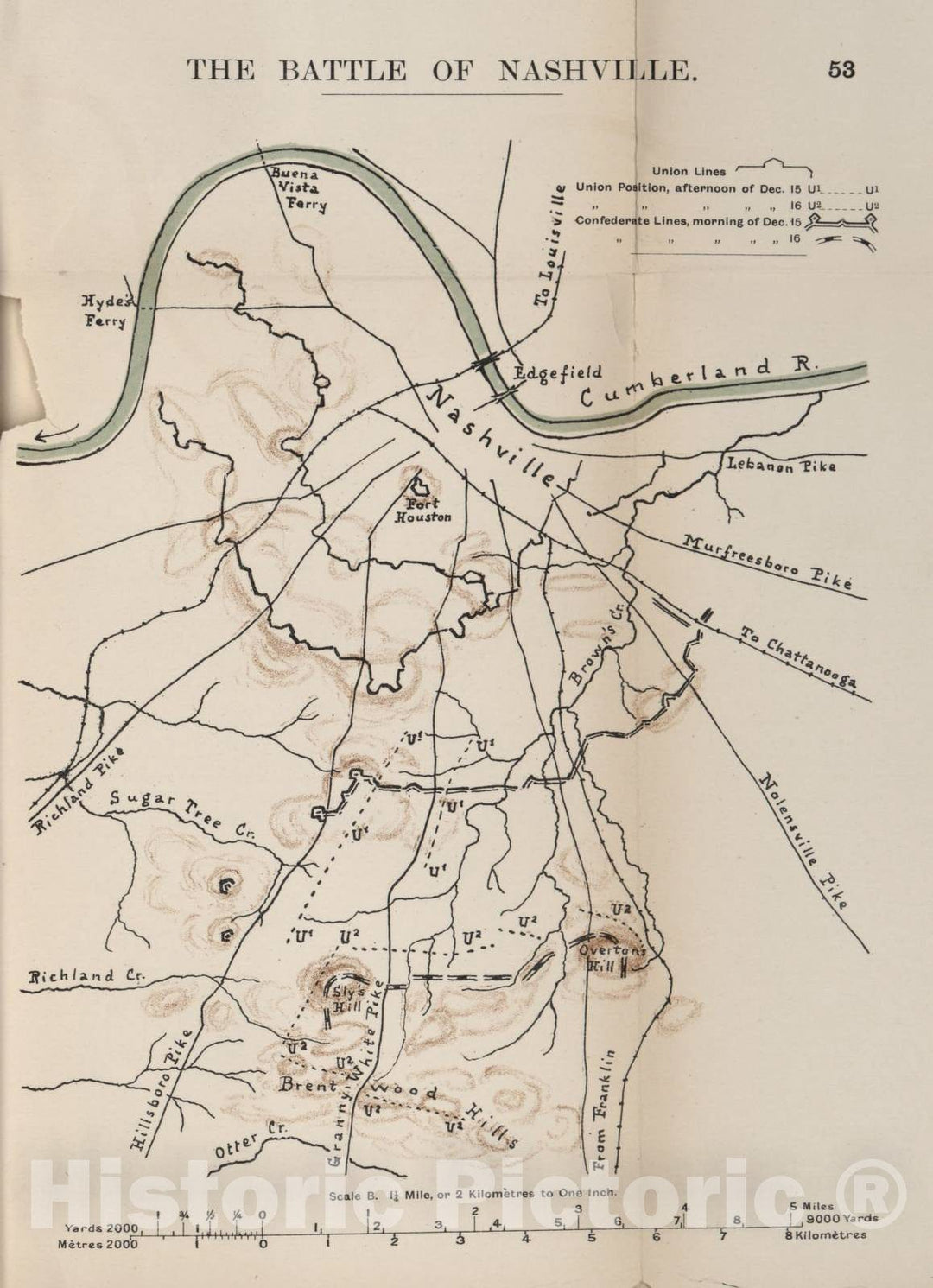 Historic 1910 Map - The American Civil War-maps. - Battle of Nashville 2