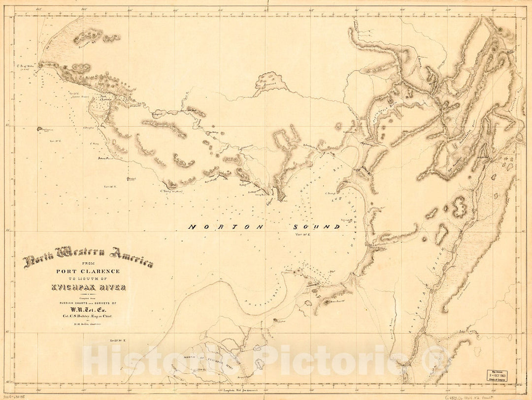 Historic 1864 Map - North Western America, from Port Clarence to Mouth of Kvichpak sic River