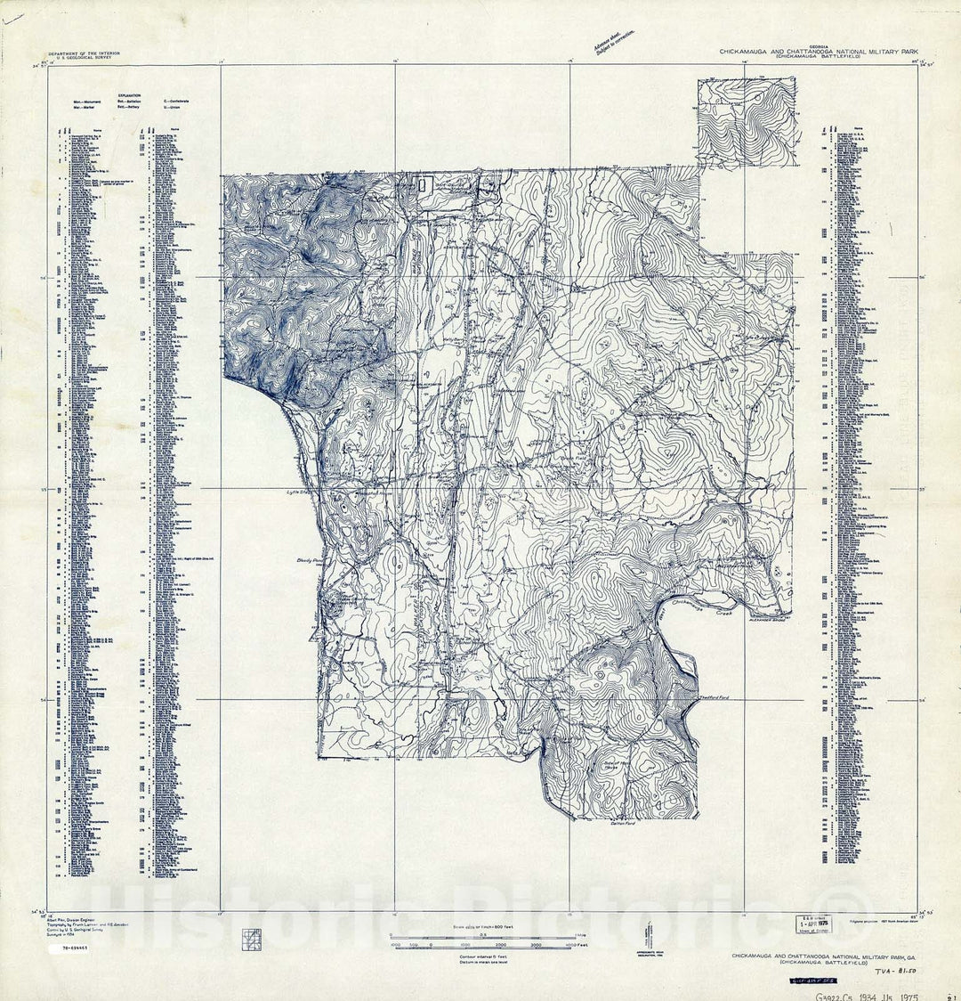 Historic 1975 Map - Georgia, Chickamauga and Chattanooga National Military Park (Chickamauga Battlefield)