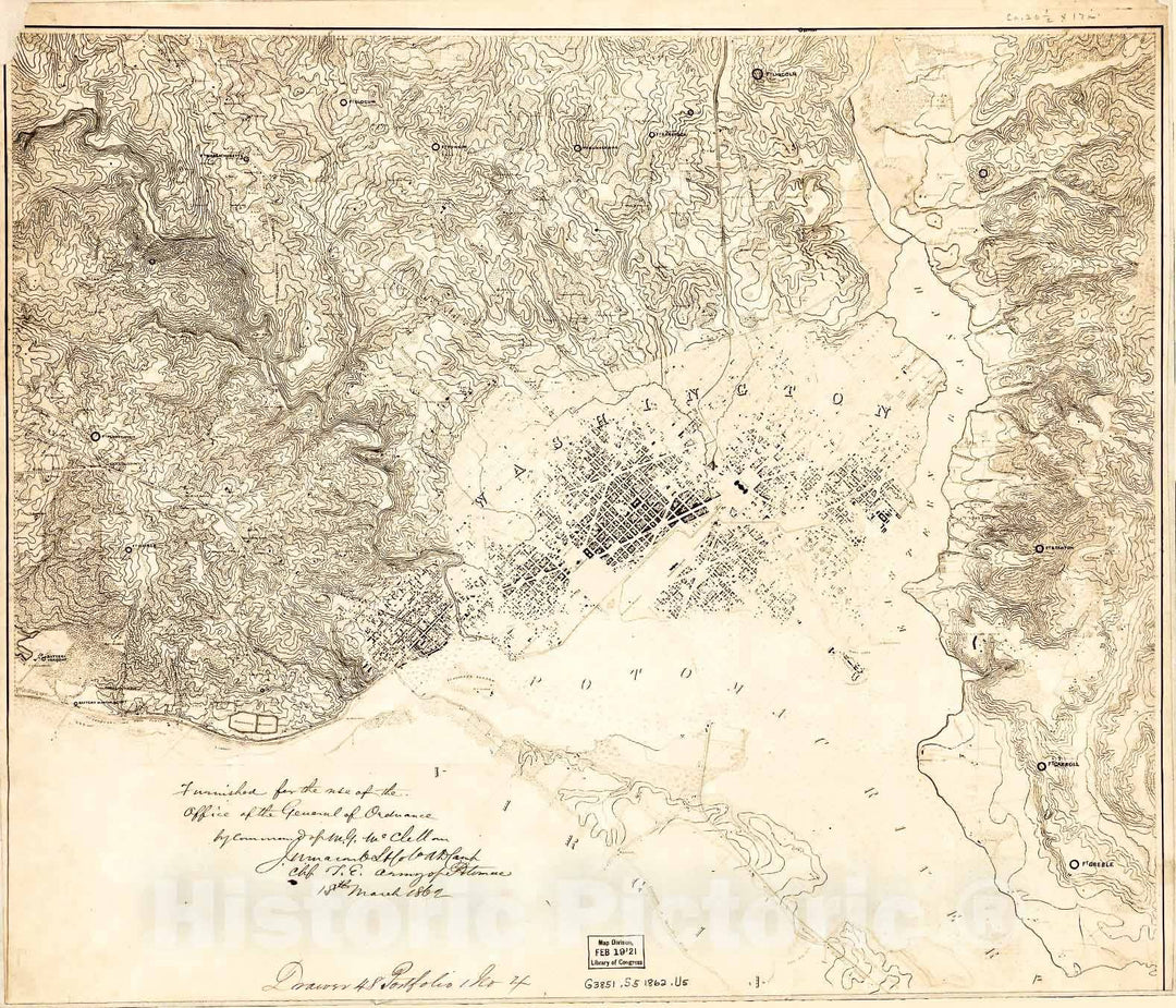 Historic 1862 Map - Map of The fortifications Within The District of Columbia