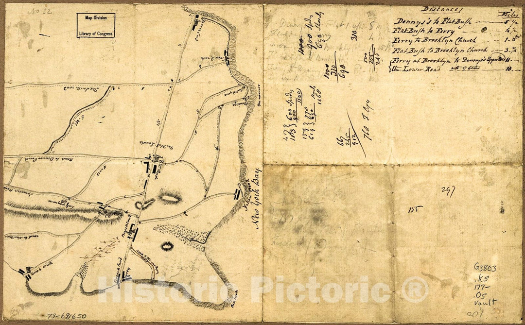 Historic 1770 Map - Old map of Brooklyn and Greater Part of King's County, Long Island.