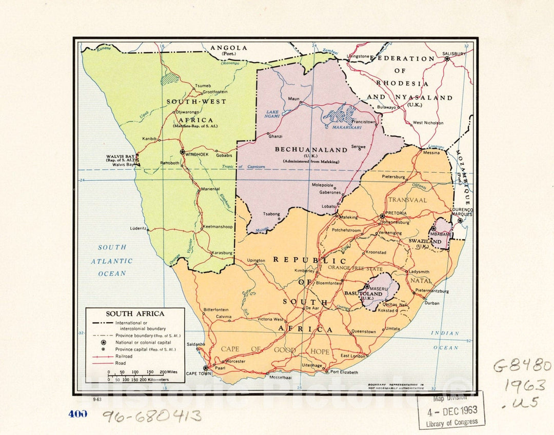 Historic 1963 Map - South Africa.