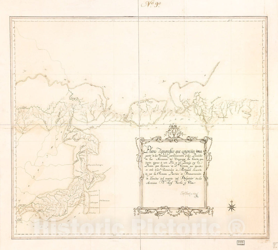 Historic 1780 Map - Plano topografico que conprende UNA Parte de Los Yervales pertenecientes a Los pueblos de las misiones del Uruguay, la Cresta que Divide Aguas a este Rio