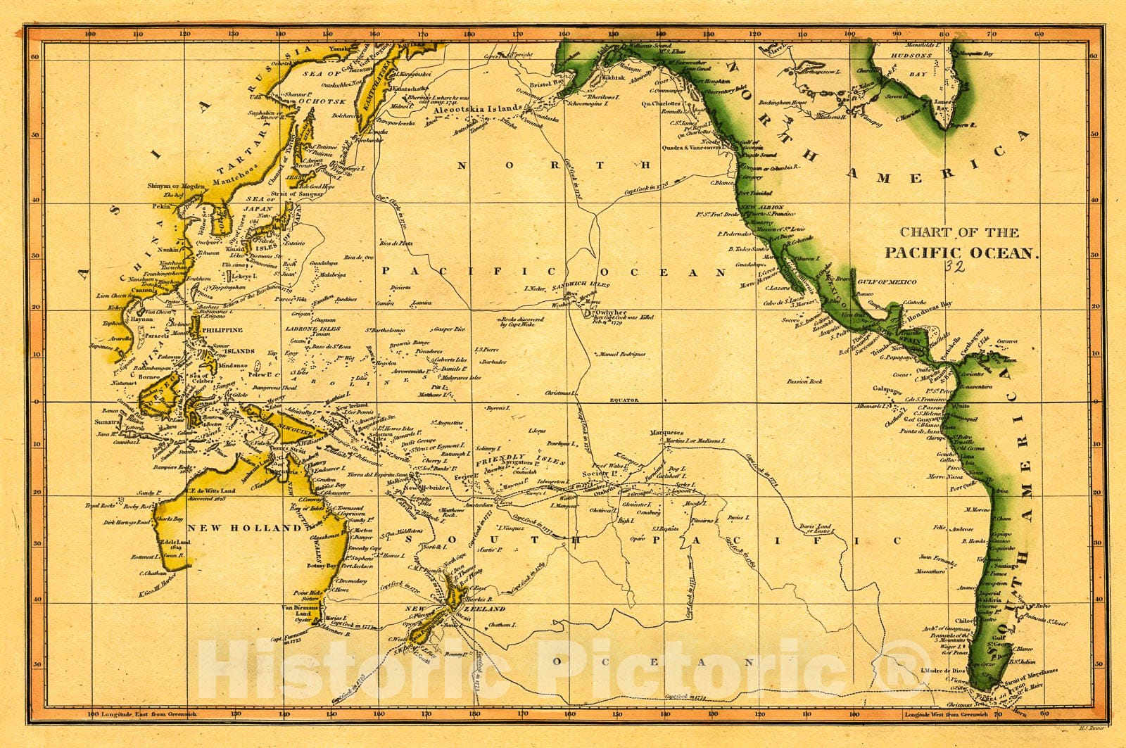 Historic 1800 Map - Chart of The Pacific Ocean.