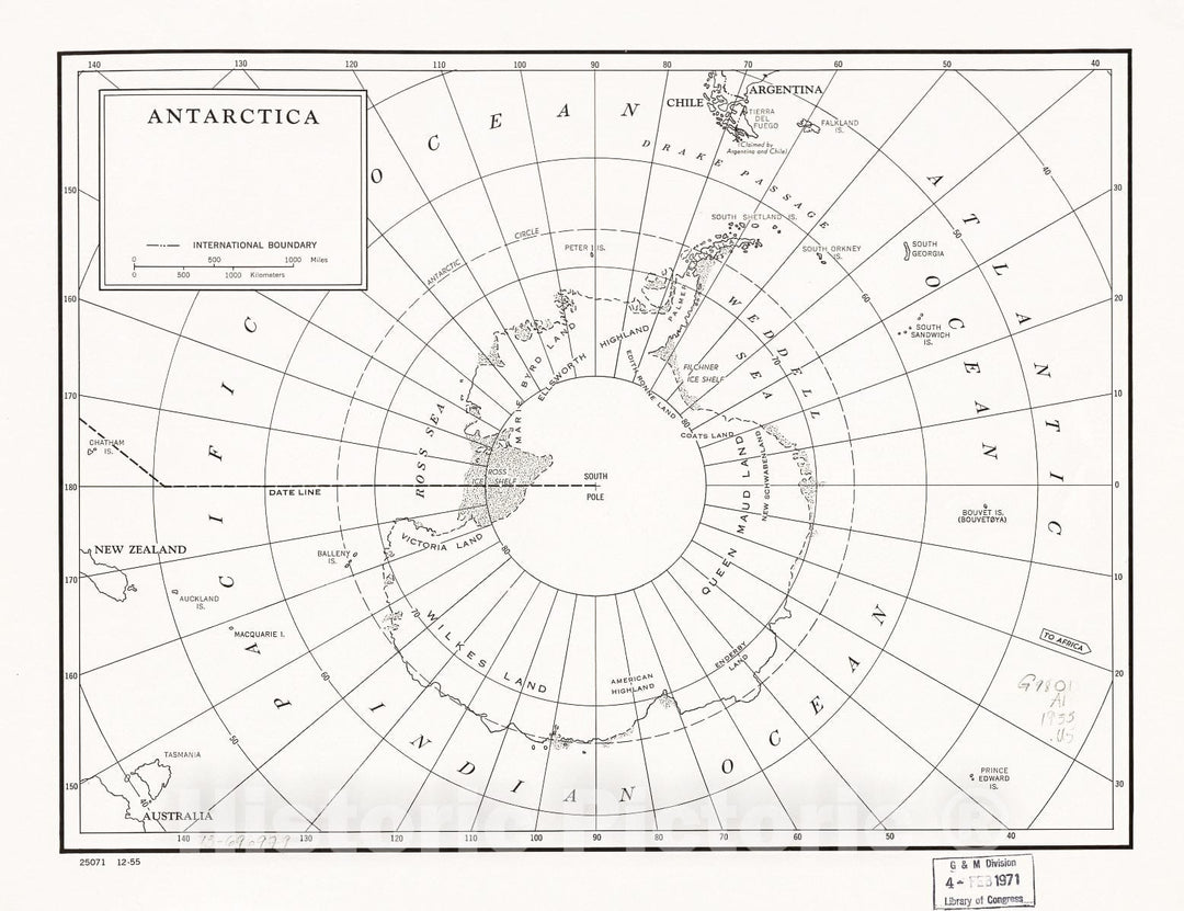 Historic 1955 Map - Antarctica. 12-55.