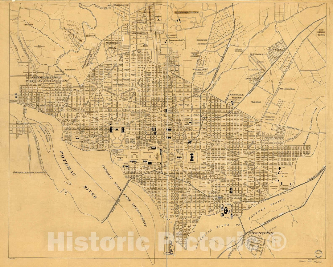 Historic 1886 Map - Map of The City of Washington and Suburbs, District of Columbia