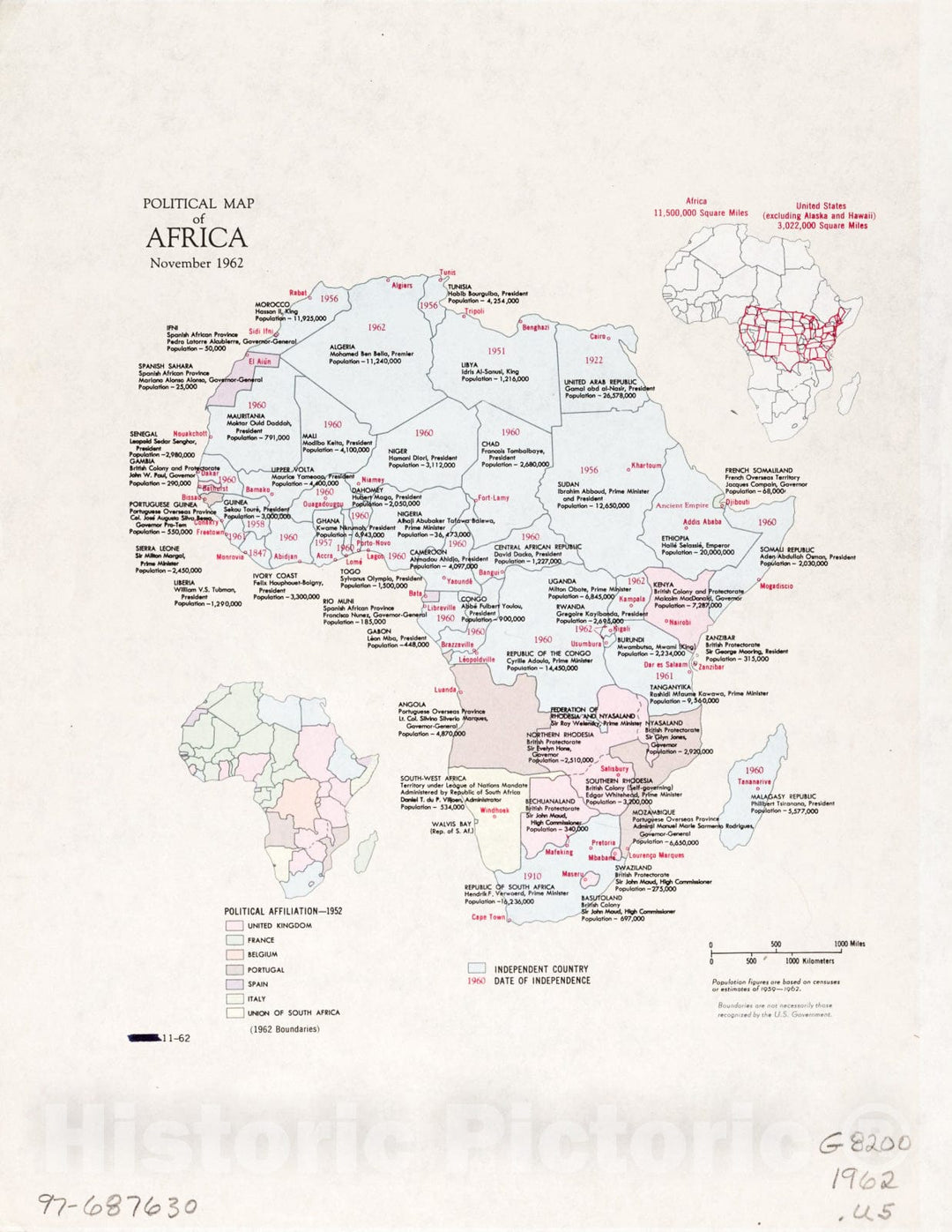 Historic 1962 Map - Political map of Africa, November 1962.