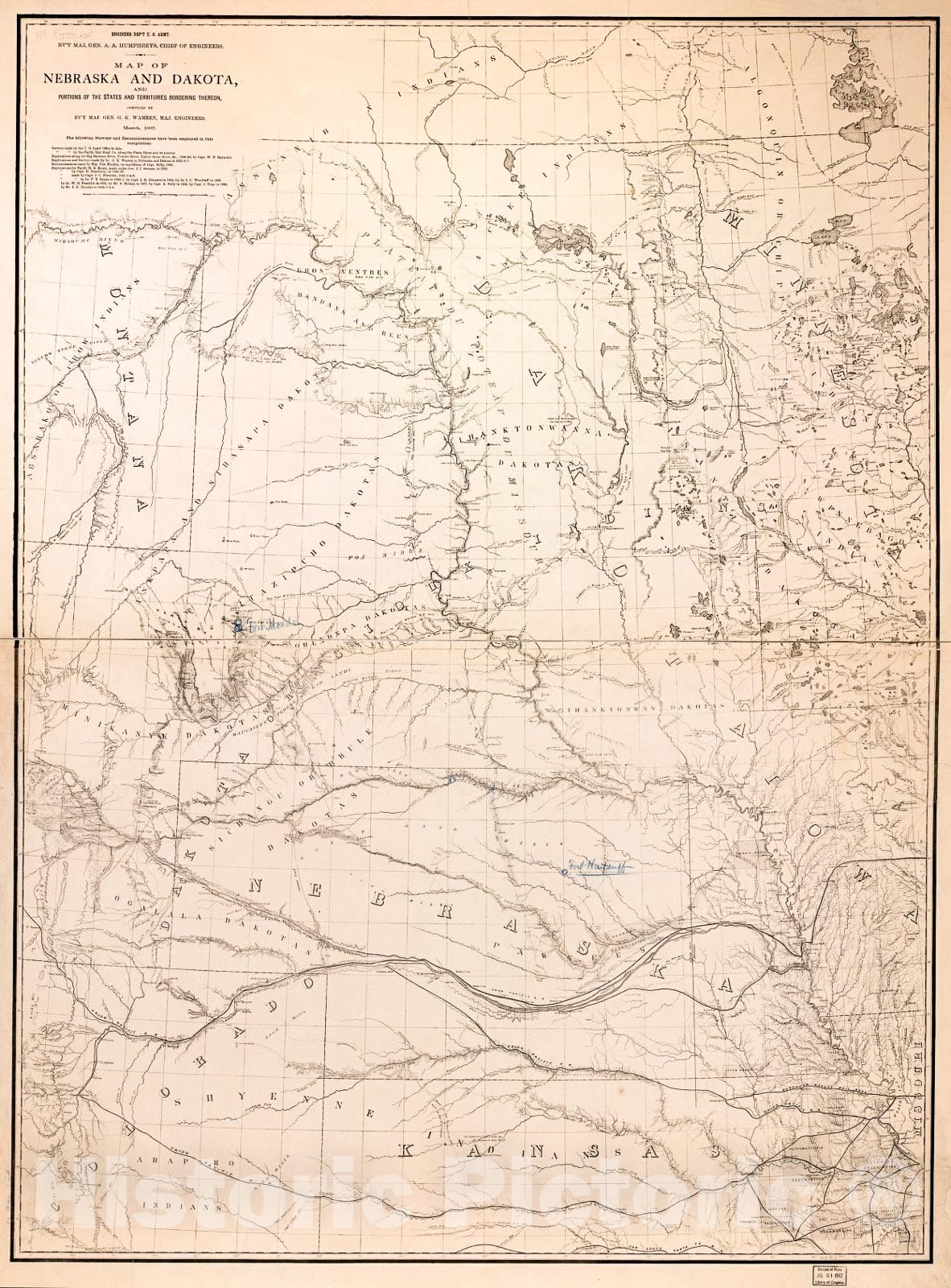 Historic 1867 Map - Map of Nebraska and Dakota and portions of The States and Territories bordering thereon