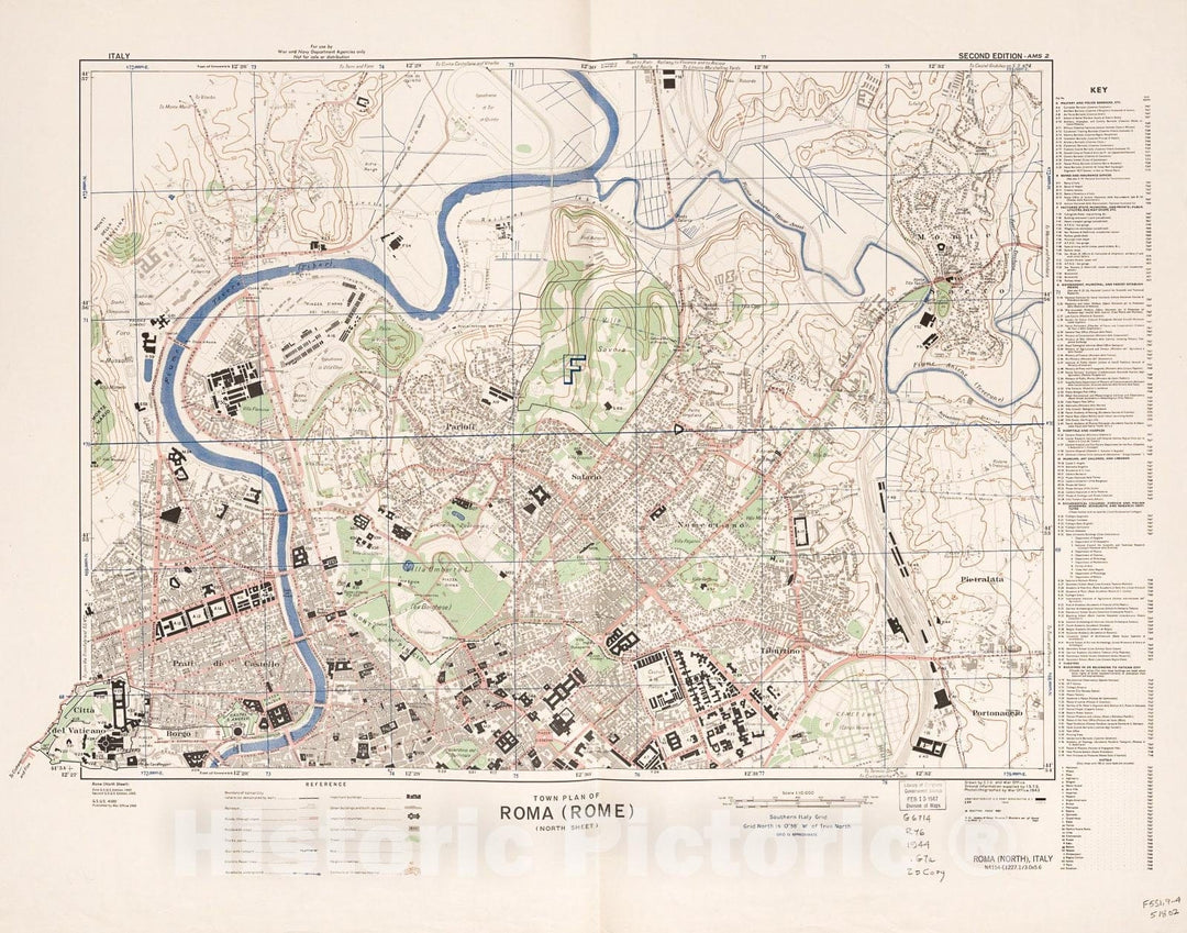 Historic 1944 Map - Town Plan of Roma (Rome)