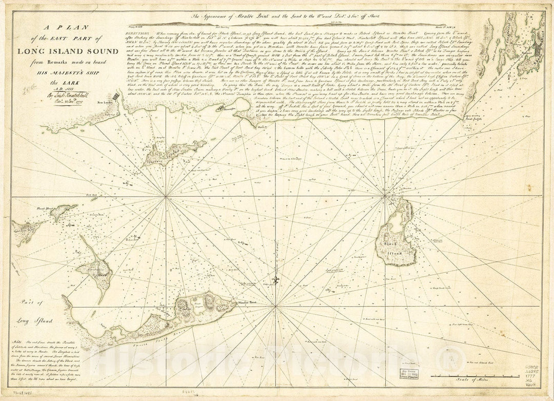 Historic 1777 Map - A Plan of The East Part of Long Island Sound from remarks Made on Board His Majesty's Ship The Lark, A.D. 1777.