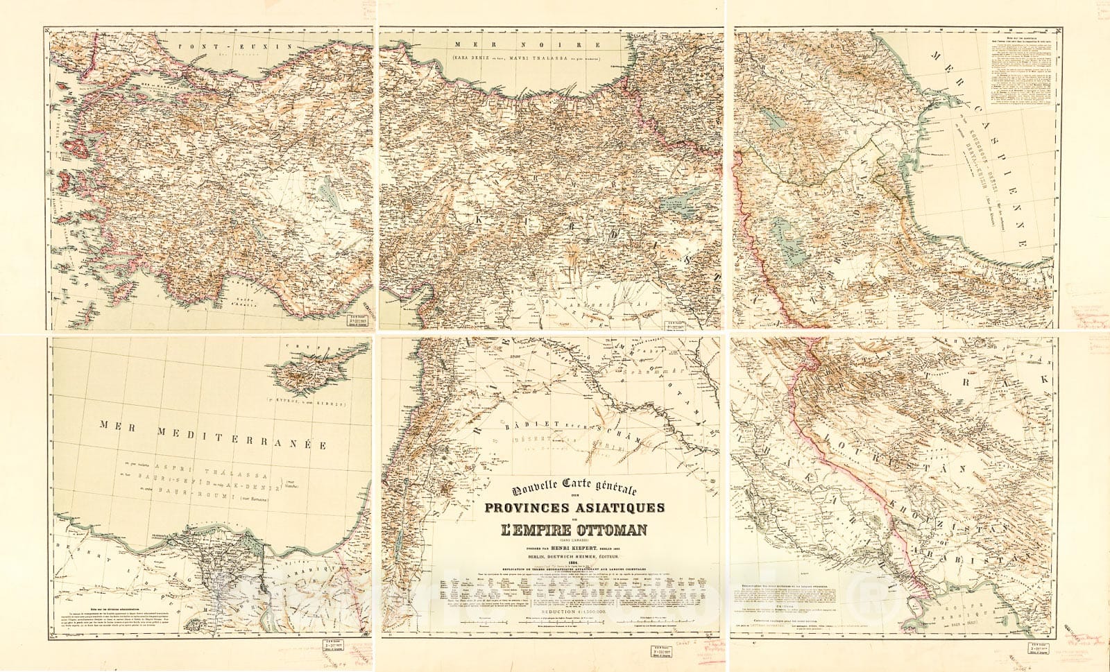 Historic 1884 Map - Nouvelle Carte generale des Provinces asiatiques de L'empire Ottoman : sans L'Arabie