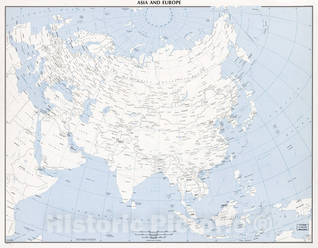 Historic 1975 Map - Asia and Europe. 2-75.