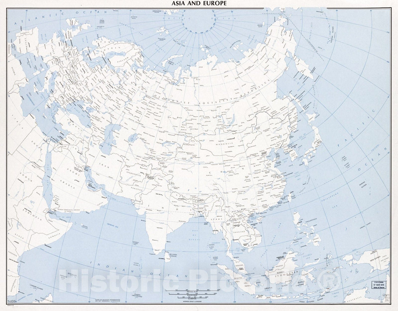 Historic 1975 Map - Asia and Europe. 2-75.