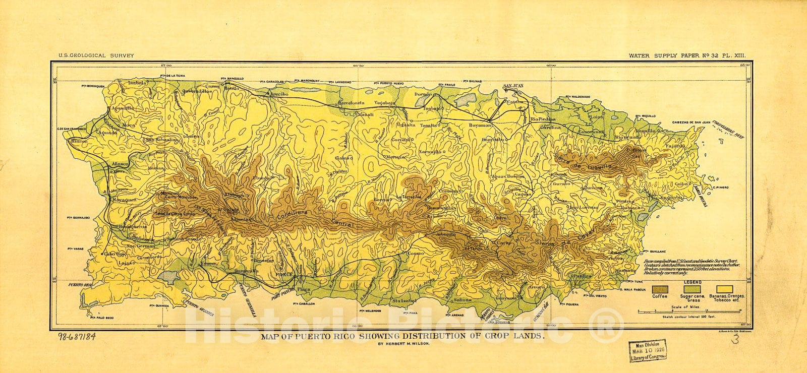 Historic 1899 Map - Map of Puerto Rico Showing Distribution of Crop Lands.