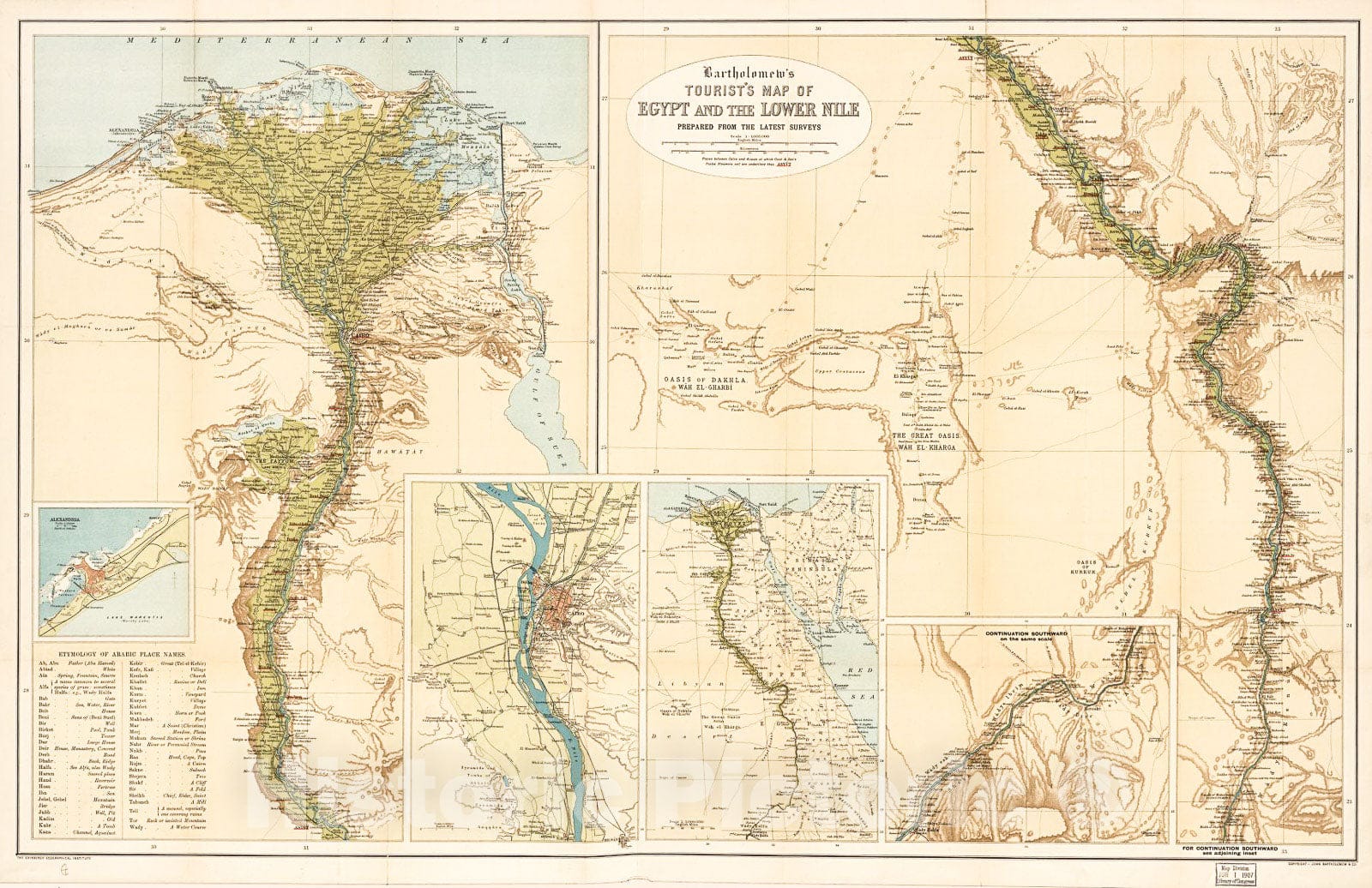 Historic 1897 Map - Bartholomew's Tourists' map of Egypt and The Lower Nile : Prepared from The Latest surveys.