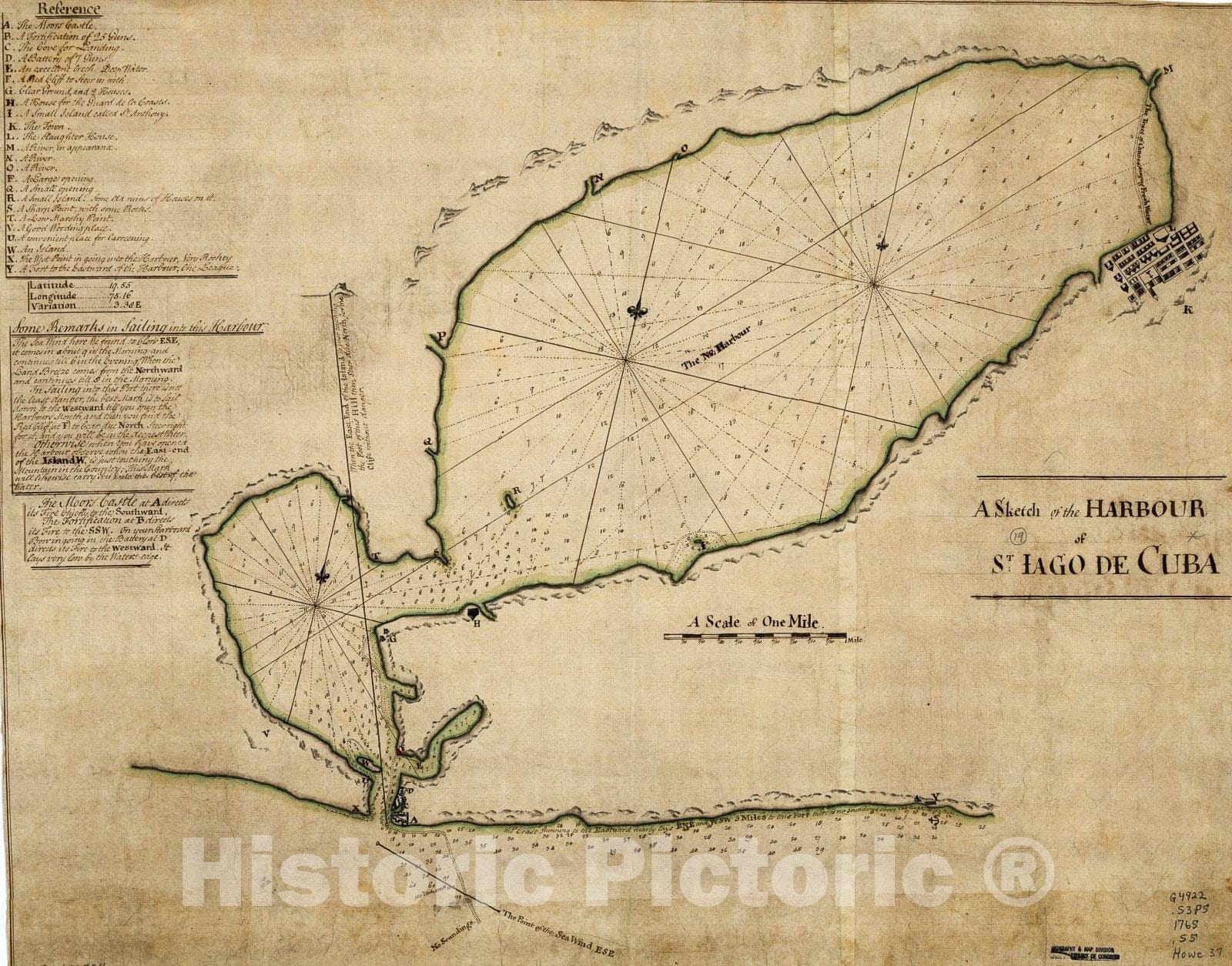 Historic 1765 Map - A Sketch of The Harbour of St. Iago de Cuba.