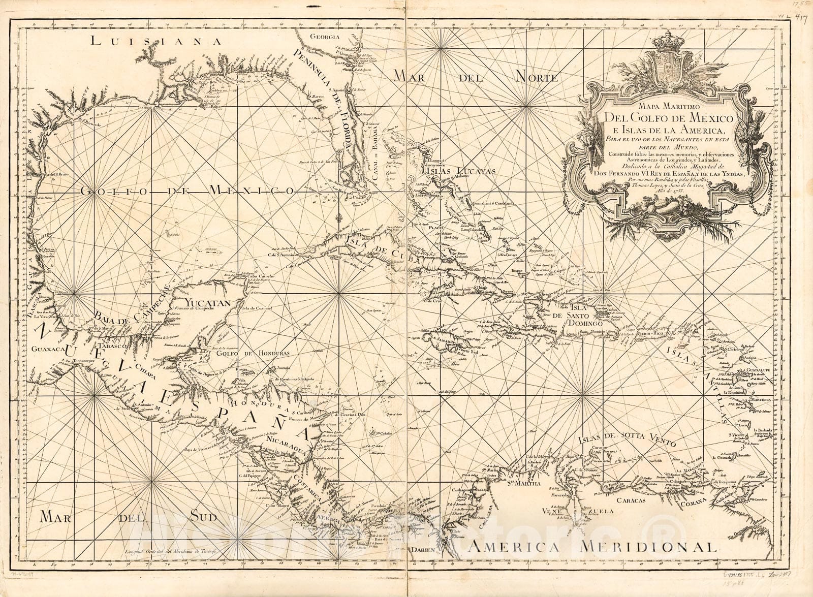 Historic 1755 Map - Mapa maritimo del Golfo de Mexico e Islas de la America, para el USO de Los navegantes en esta Parte del Mundo, construido sobre las mexores memorias