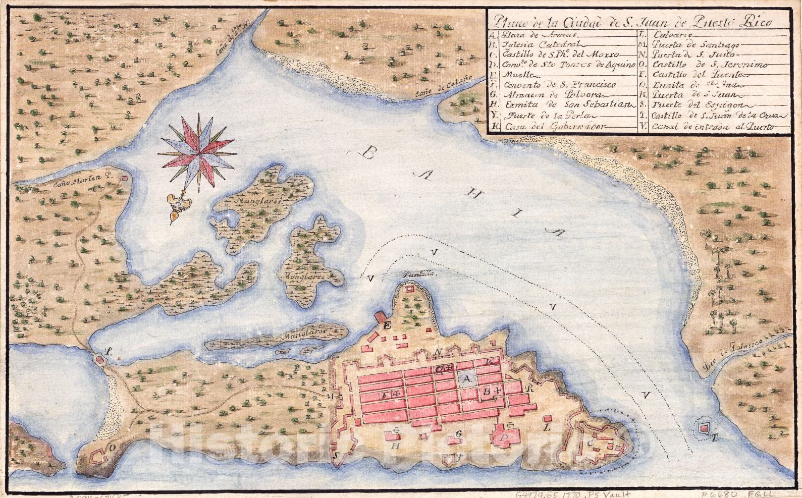 Historic 1770 Map - Plano de la Ciudad de S. Juan de Puerto Rico.