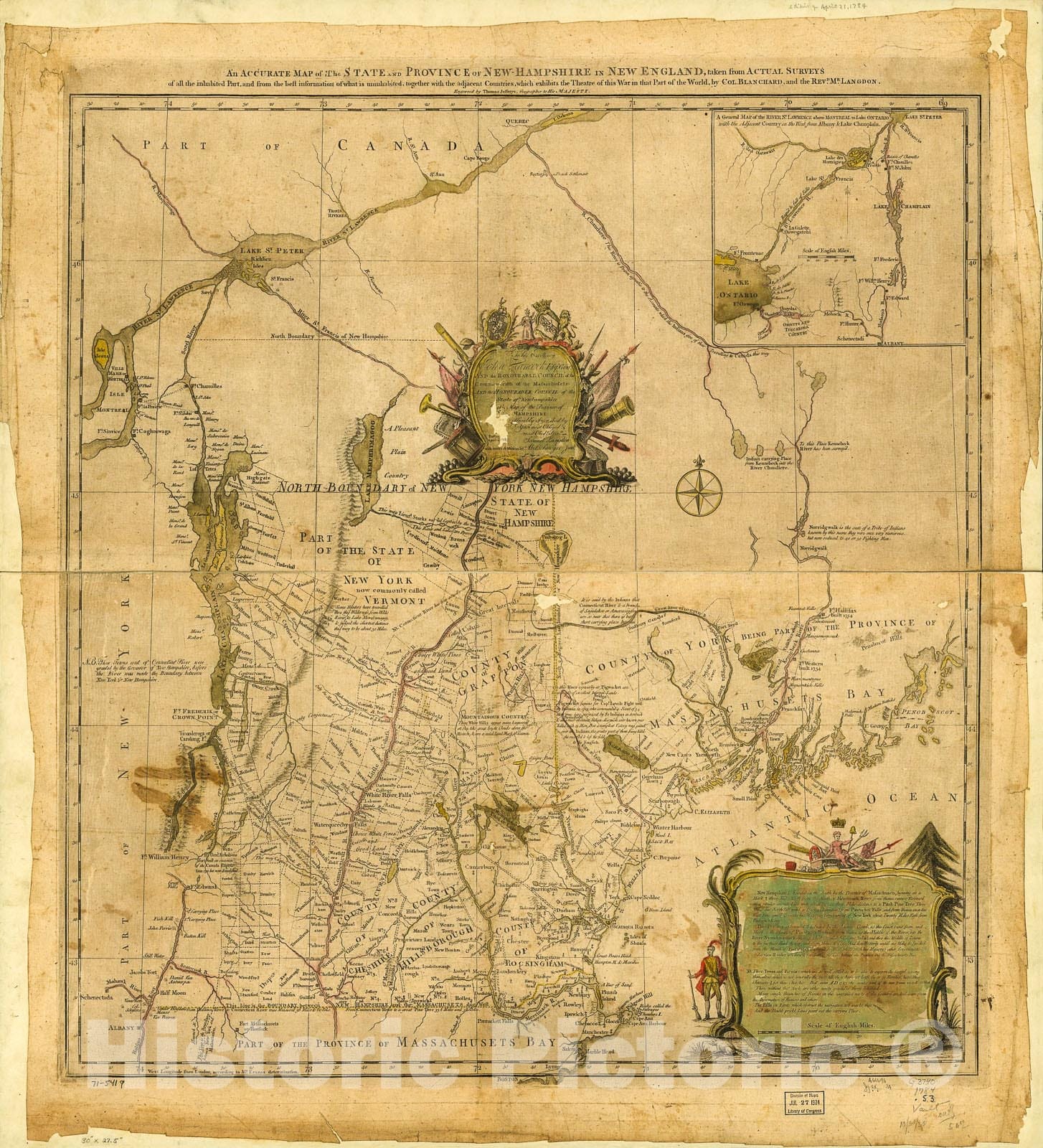 Historic 1784 Map - an Accurate map of The State and Province of New-Hampshire in New England, Taken from Actual surveys of All The inhabited Part