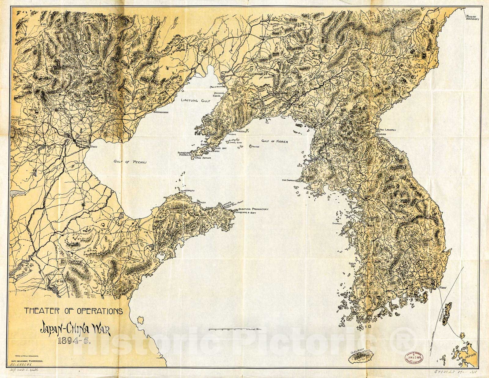 Historic 1910 Map - Theater of Operations, Japan-China War, 1894-5