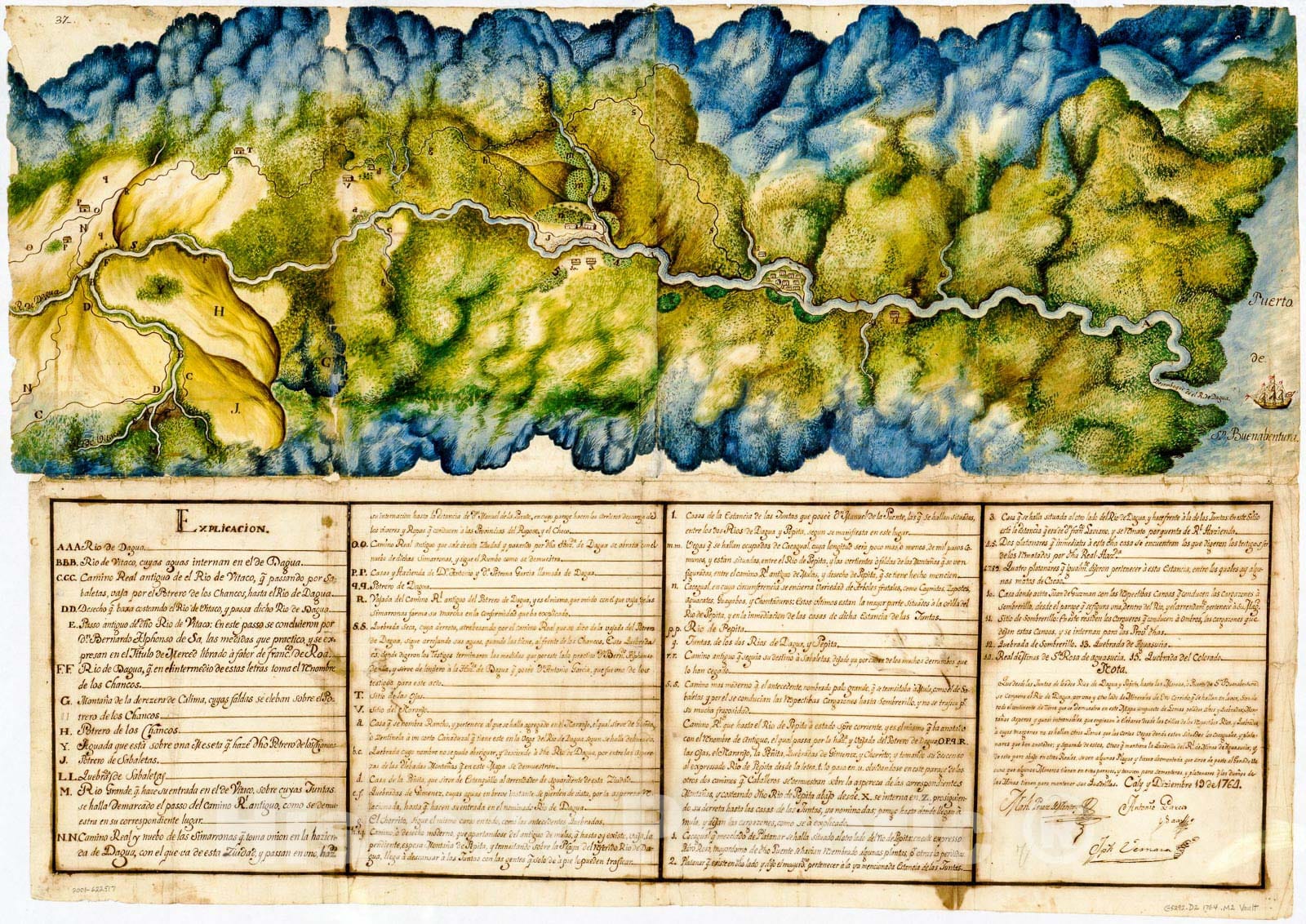 Historic 1764 Map - Manuscript map of Dagua River Region, Colombia