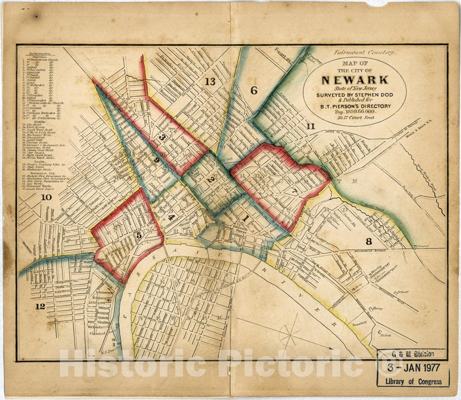 Historic 1859 Map - Map of The City of Newark, State of New Jersey