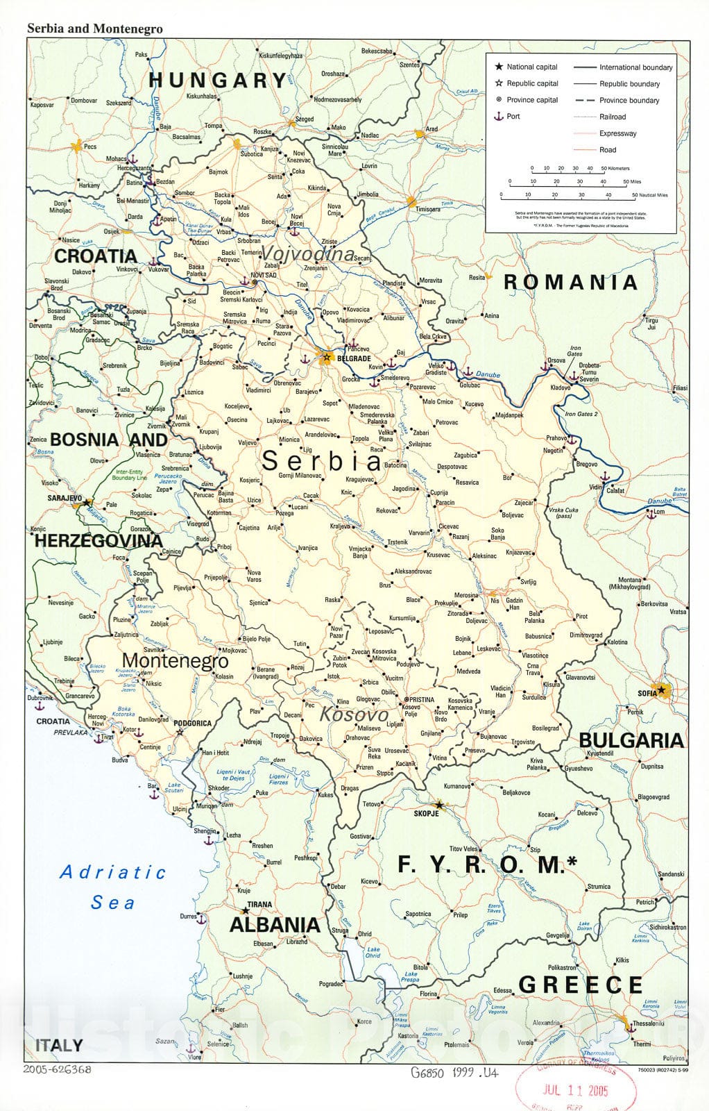 Historic 1999 Map - Serbia and Montenegro.