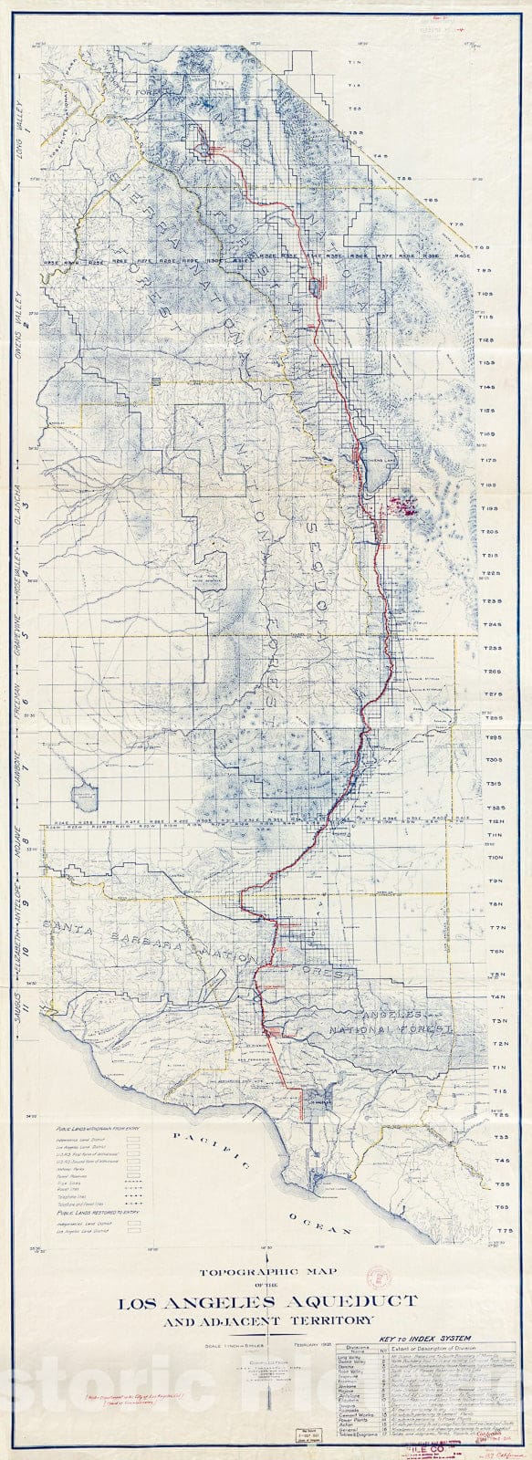 Historic 1908 Map - Topographic map of The Los Angeles Aqueduct and Adjacent Territory