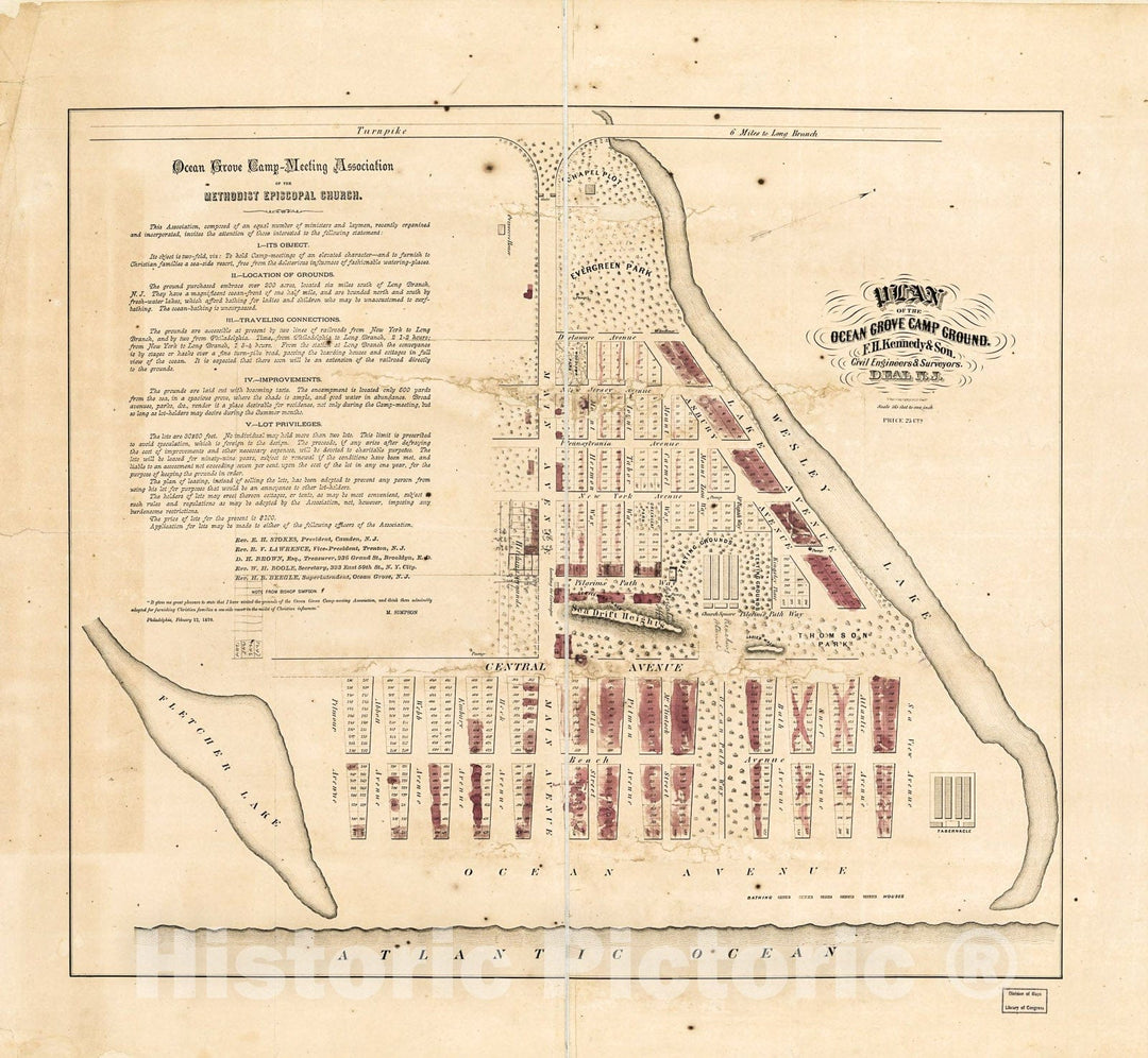 Historic 1870 Map - Plan of The Ocean Grove Camp Ground