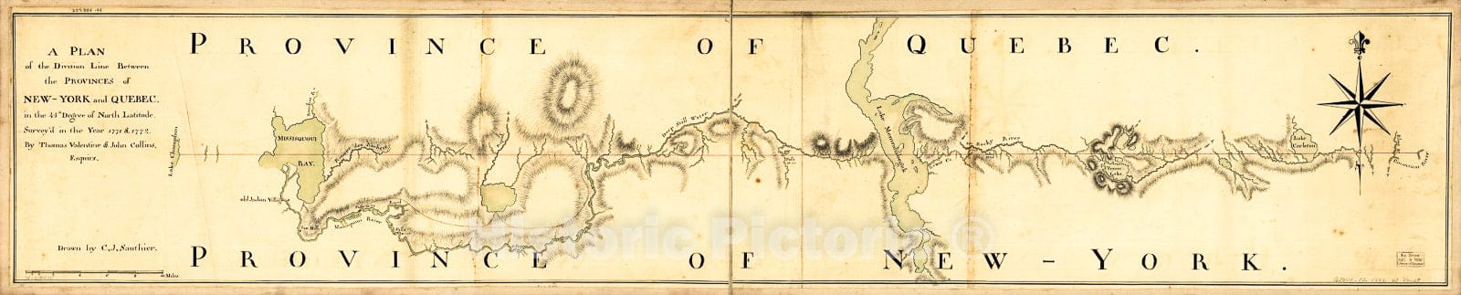 Historic 1772 Map - A Plan of The Division line Between The Provinces of New-York and Quebec. in The 45th Degree of North Latitude. Survey'd in The Year 1771 & 1772.