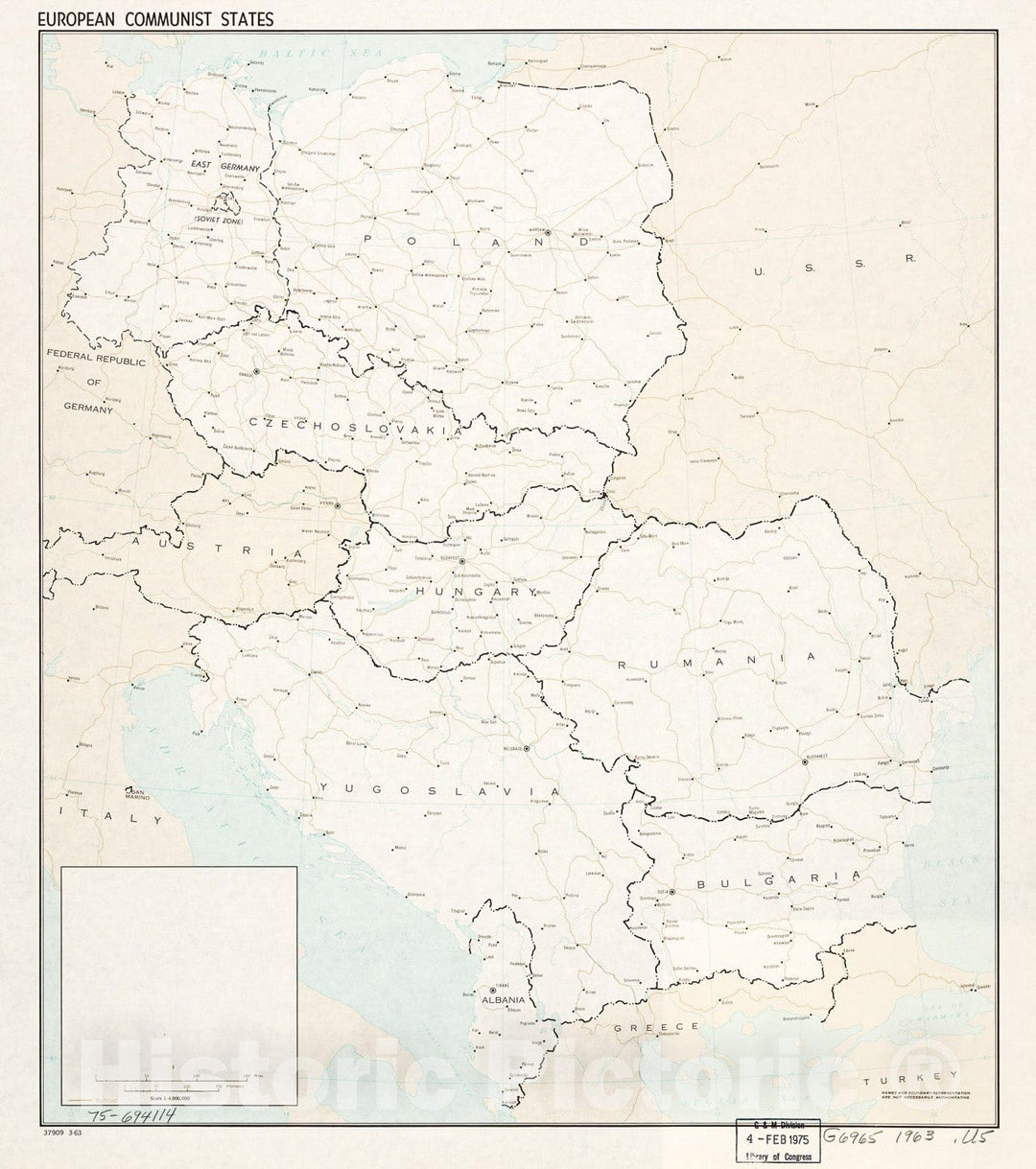 Historic 1963 Map - European Communist States. 3-63.