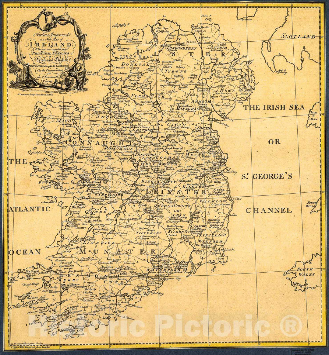 Historic 1795 Map - Ortelius Improved, or a New map of Ireland : Wherin are Inserted The Principal Families of Irish and English Extraction