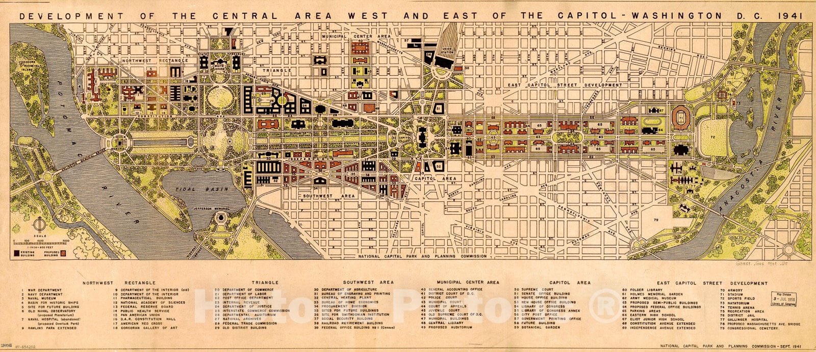 Historic 1941 Map - Development of The Central Area west and East of The Capitol-Washington D.C. 1941