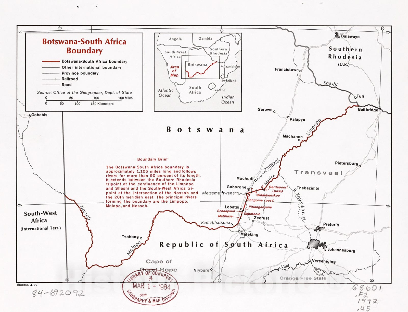 Historic 1972 Map - Botswana-South Africa Boundary.