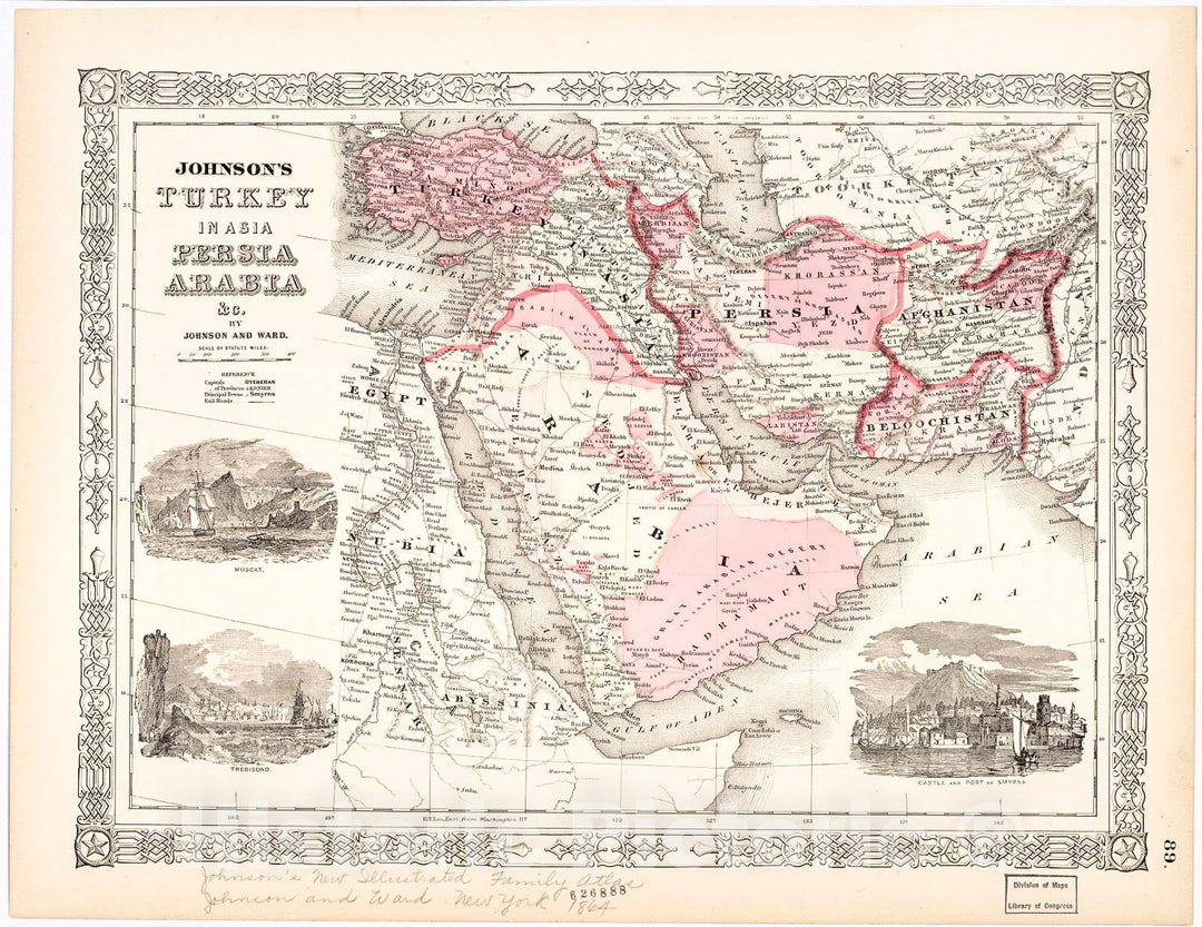 Historic 1864 Map - Johnson's Turkey in Asia : Persia Arabia