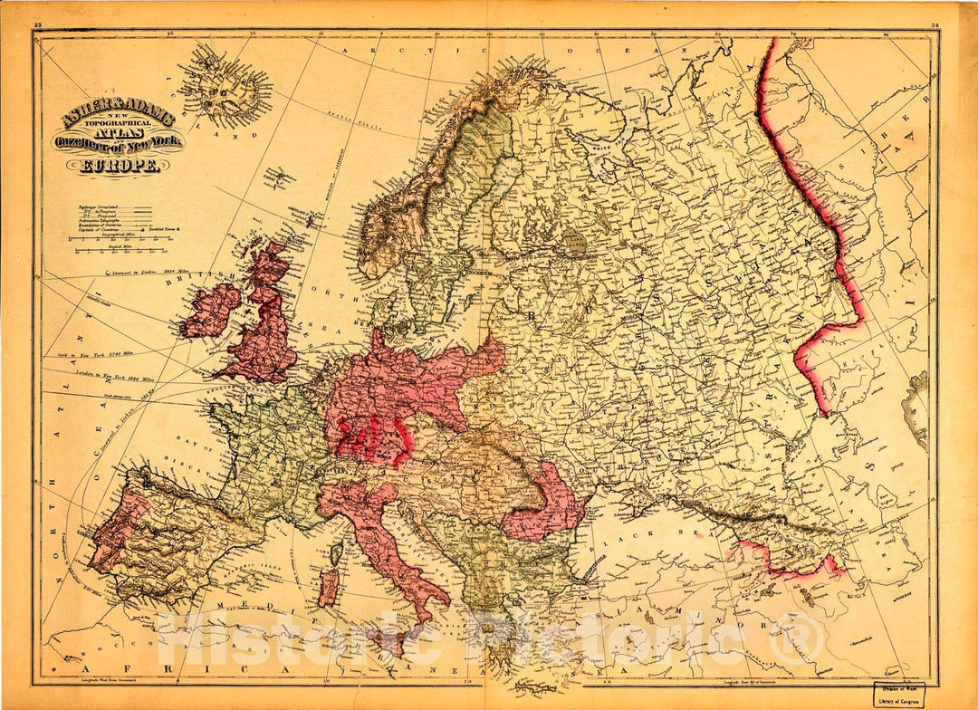 Historic 1871 Map - Asher & Adams New Topographical Atlas and Gazetteer of New York-Europe.