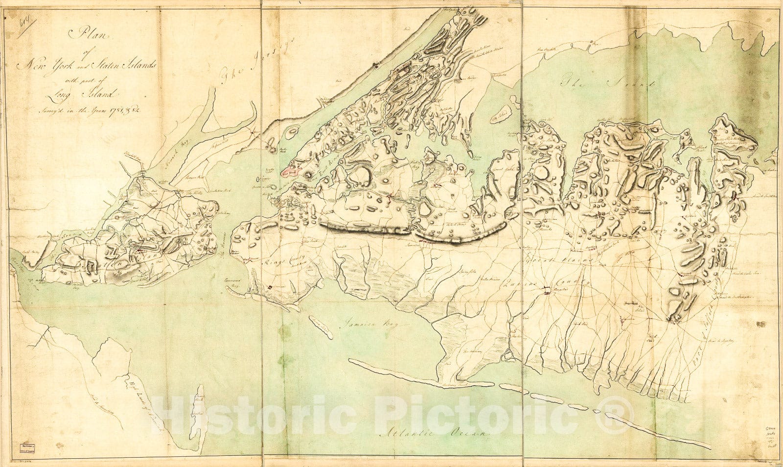 Historic 1782 Map - Plan of New York and Staten Islands with Part of Long Island, survey'd in The Years 1781, 82.